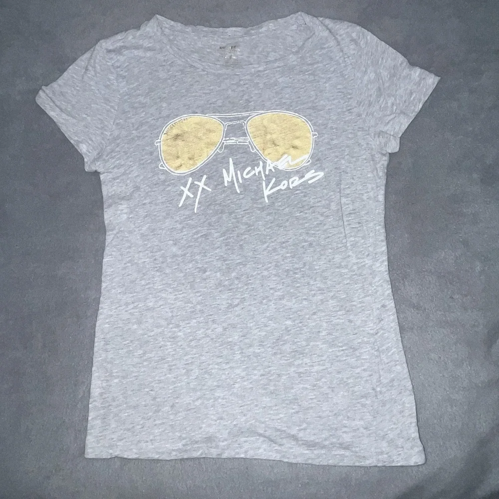 Michael Kors Women's XS Organic Gray Cotton T-Shirt Gold Aviator Sunglasses